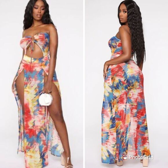 Fashion Nova Sheer Perfection Mesh Maxi Dress Multicolor Sz-Small - Picture 1 of 16